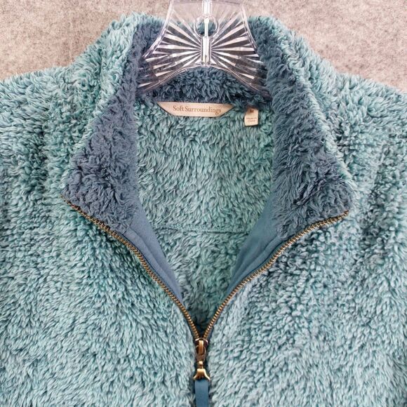 Soft Surroundings Women’s M Teal Sherpa Fleece Pullover Jacket Quarter Zip Cozy - Picture 3 of 7